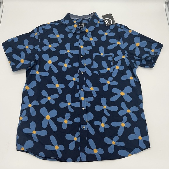 Reverse Threads XXL Navy Floral Shirt Blossom Print 100% Cotton Short Sleeve - Picture 1 of 11